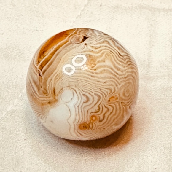 Orange/Tan/Cream/White Banded Agate Sphere & Small Carnelian Eye - Picture 5 of 10